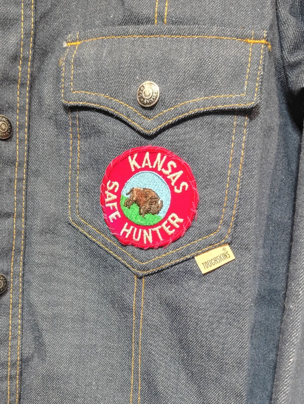 Vintage 70s Sears‎ Put On Shop Denim Jacket Size 16 Youth Patched Trucker Jean